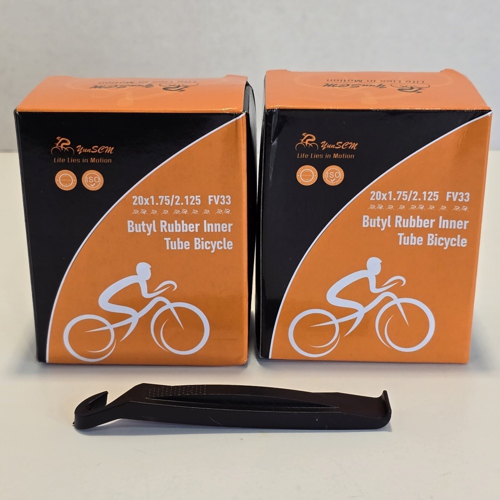YUN SCM Butyl Rubber Inner Tubes Bicycle 20 X 1.75 / 2.125 FV33 Lot Two New